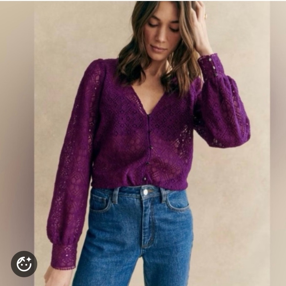 Sézane Gaya Lace Button-Up Blouse